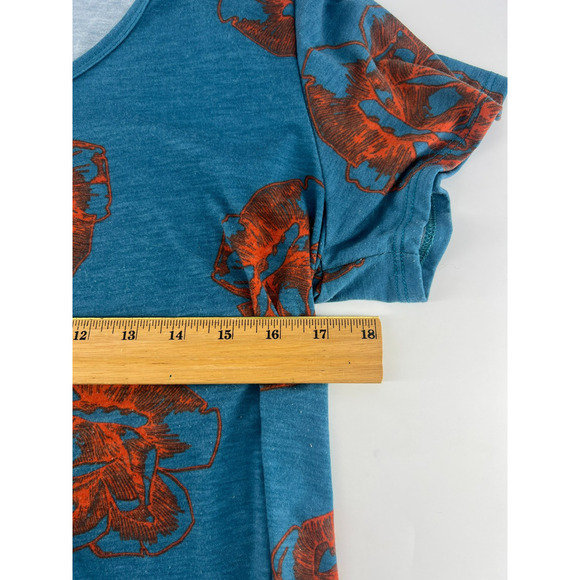 Lularoe Randy Shirt Womens Size Large Blue Orange Floral Short Sleeve Pullover - Picture 7 of 7